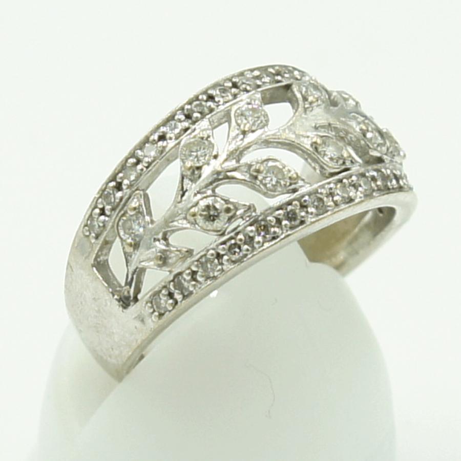 K18WGダイヤモンドリング　「リーフ」　D0.50ct　リングサイズ12号　重量6.37ｇ(石の重量含む) （中古）