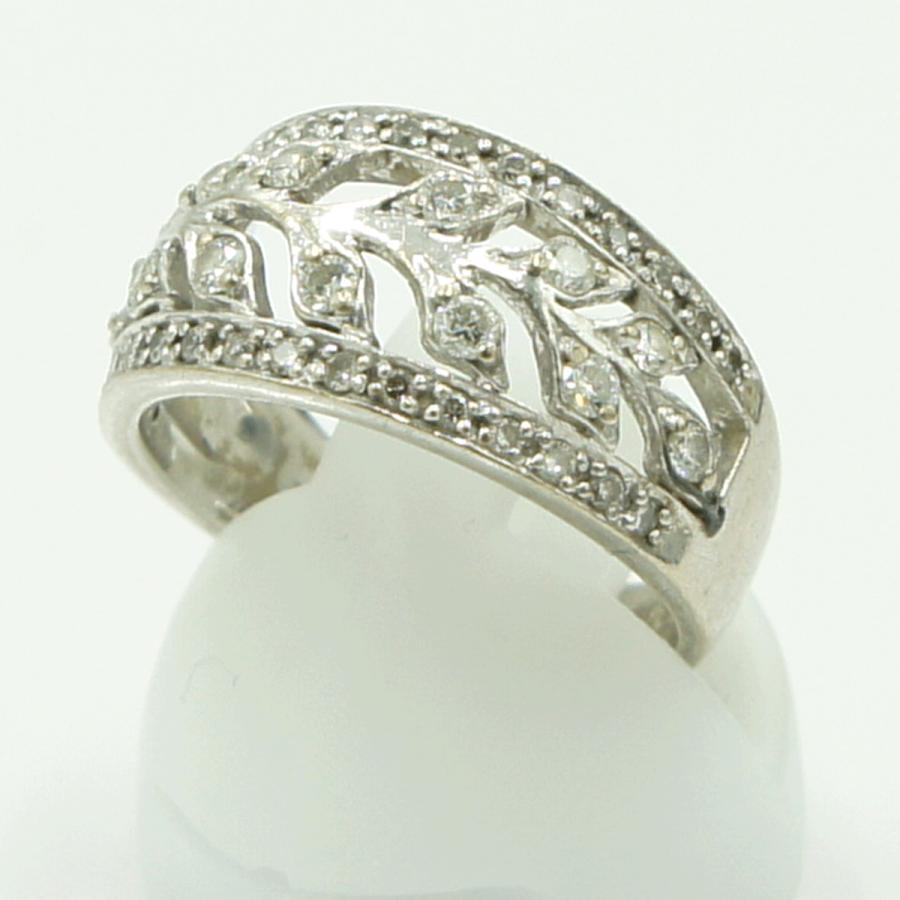 K18WGダイヤモンドリング　「リーフ」　D0.50ct　リングサイズ12号　重量6.37ｇ(石の重量含む) （中古）
