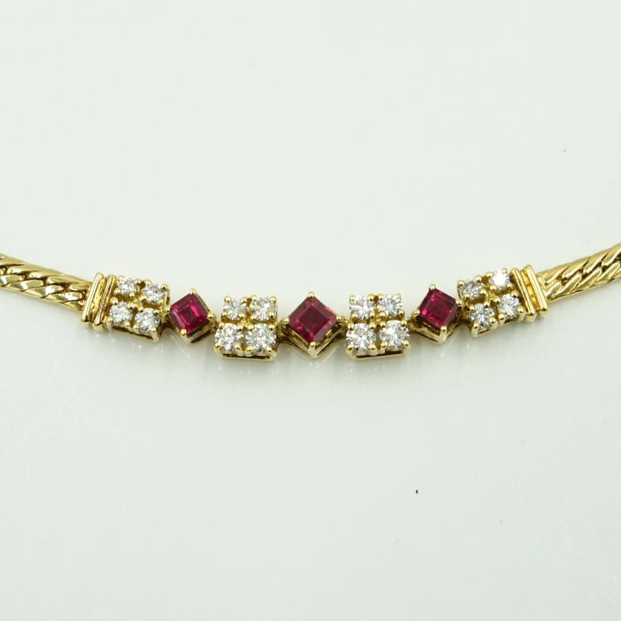 ミキモト(MIKIMOTO)K18ルビーダイヤモンドネックレス　R0.73ct　D0.63ct　重量18.91ｇ(石の重量含む)　レディース（中古）