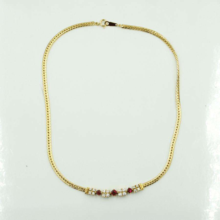 ミキモト(MIKIMOTO)K18ルビーダイヤモンドネックレス　R0.73ct　D0.63ct　重量18.91ｇ(石の重量含む)　レディース（中古）