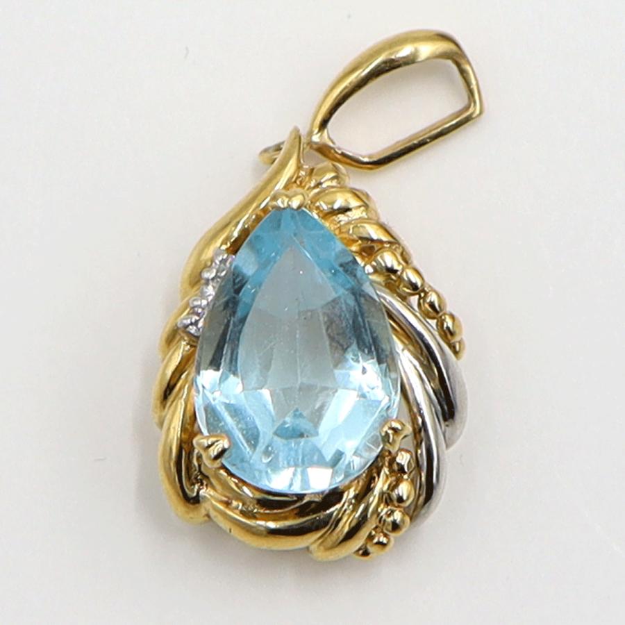 K18/Pt900ブルートパーズダイヤモンドペンダントトップ　BT4.77ct　D0.03ct　重量4.45ｇ(石の重量含む)　レディース（中古）