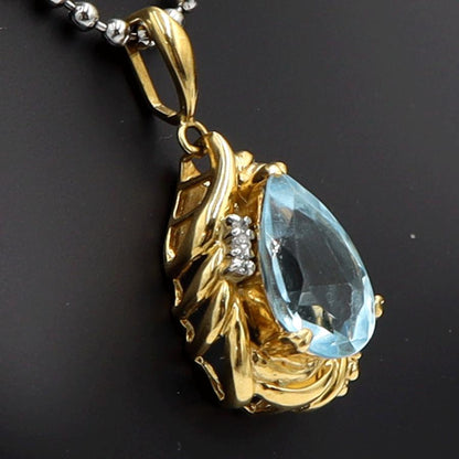 K18/Pt900ブルートパーズダイヤモンドペンダントトップ　BT4.77ct　D0.03ct　重量4.45ｇ(石の重量含む)　レディース（中古）