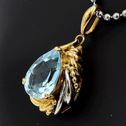 K18/Pt900ブルートパーズダイヤモンドペンダントトップ　BT4.77ct　D0.03ct　重量4.45ｇ(石の重量含む)　レディース（中古）