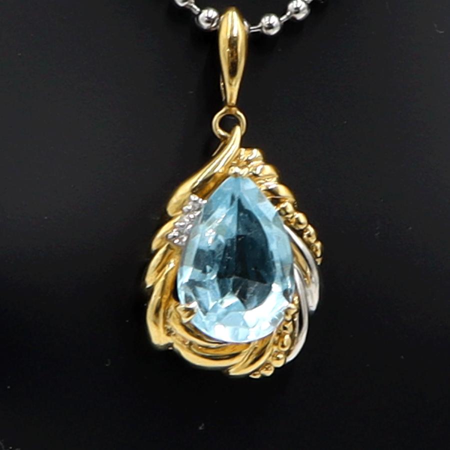 K18/Pt900ブルートパーズダイヤモンドペンダントトップ　BT4.77ct　D0.03ct　重量4.45ｇ(石の重量含む)　レディース（中古）