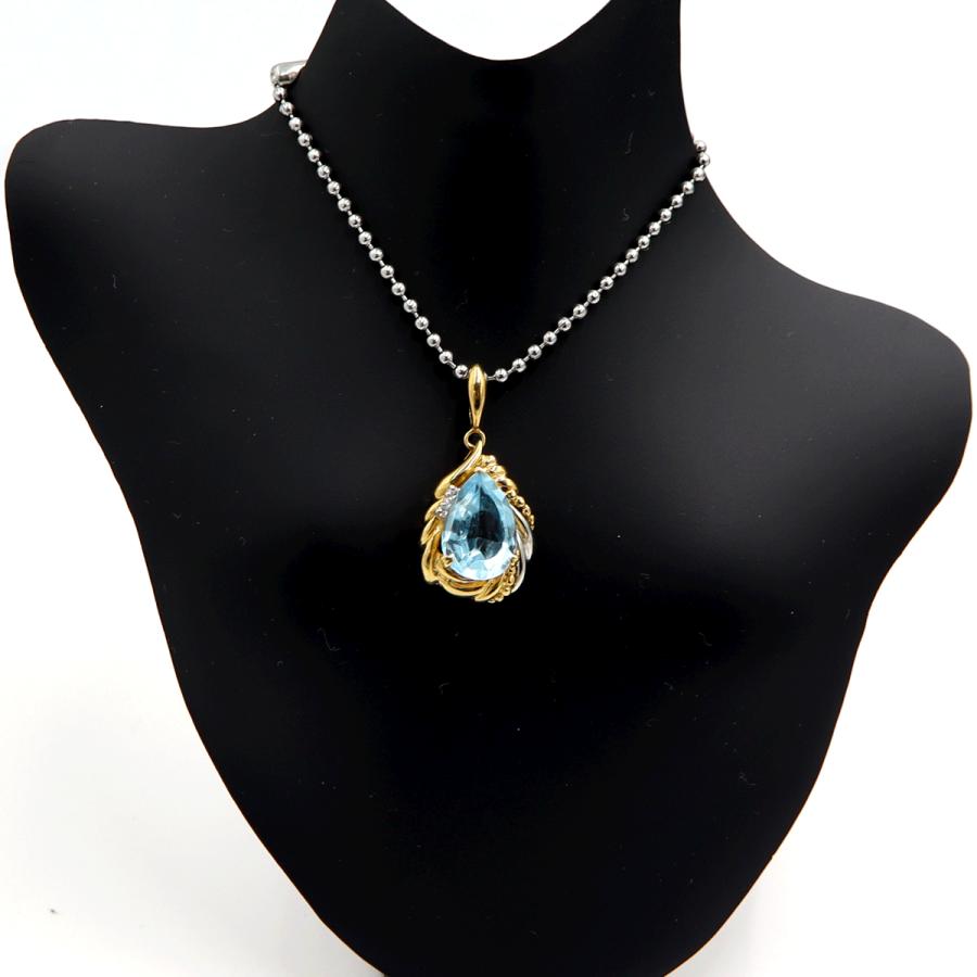 K18/Pt900ブルートパーズダイヤモンドペンダントトップ　BT4.77ct　D0.03ct　重量4.45ｇ(石の重量含む)　レディース（中古）