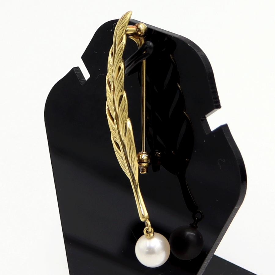 ミキモト(MIKIMOTO)K18パールブローチ「フェザー」　パール7mm　重量4.80ｇ(石の重量含む) レディース（中古）