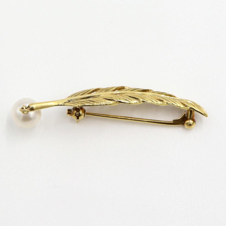 ミキモト(MIKIMOTO)K18パールブローチ「フェザー」　パール7mm　重量4.80ｇ(石の重量含む) レディース（中古）