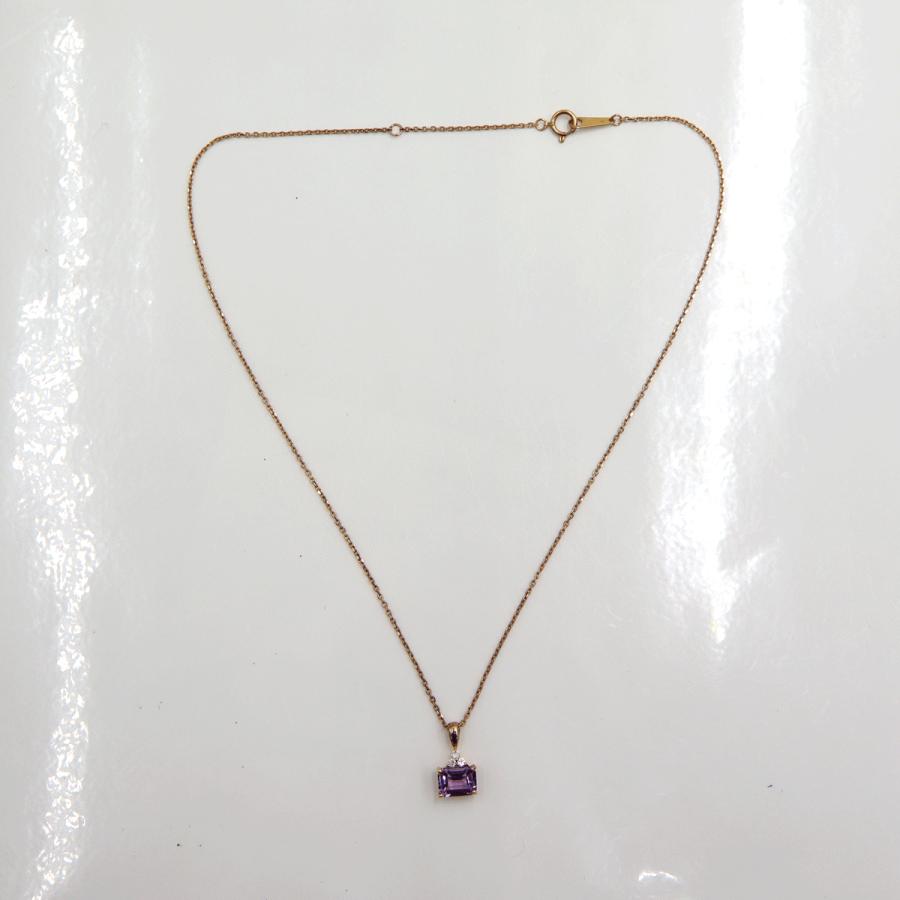 K18PGアメジストペンダントネックレス　A1.45ct　D0.07ct　ネックレス長さ40cm　重量3.61ｇ(石の重量含む) レディース（中古）