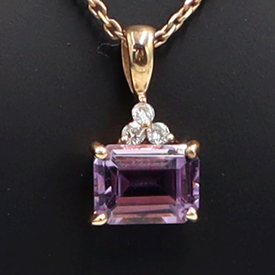 K18PGアメジストペンダントネックレス　A1.45ct　D0.07ct　ネックレス長さ40cm　重量3.61ｇ(石の重量含む) レディース（中古）