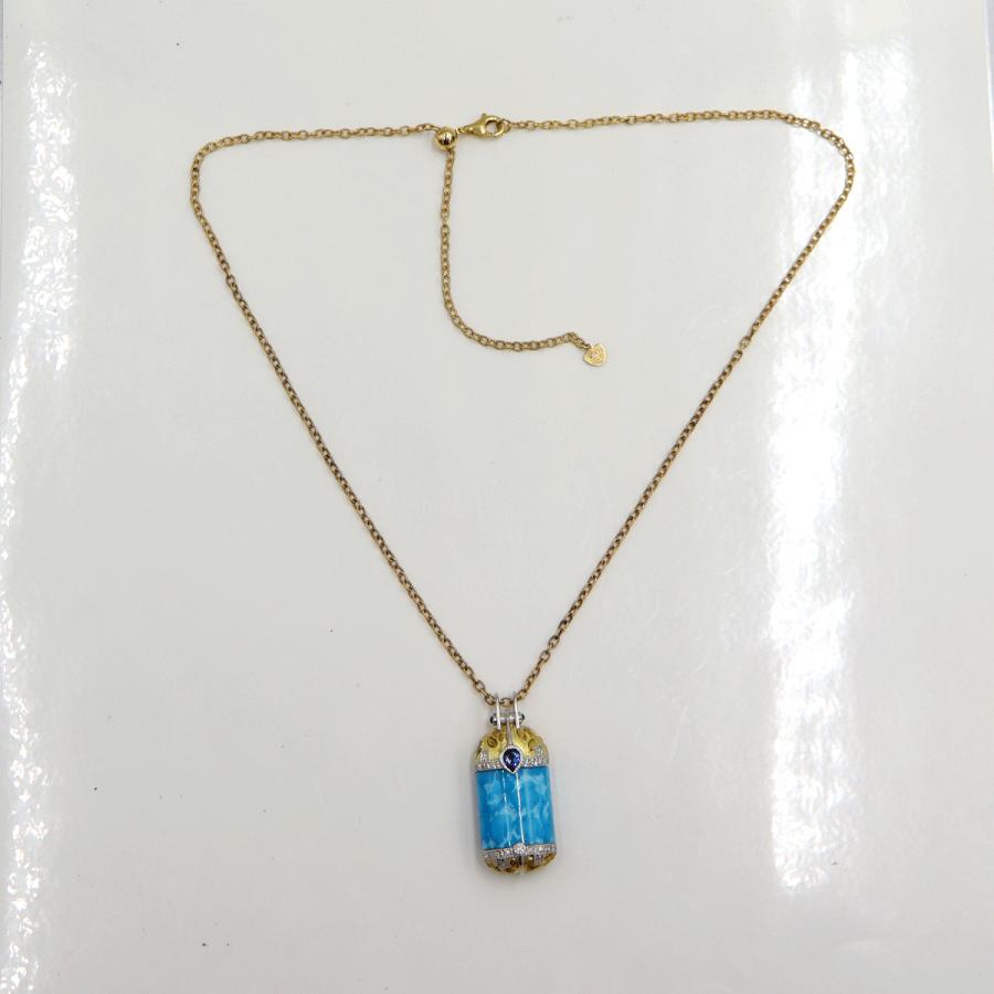 K18ターコイズペンダントネックレス　S0.32ct　D0.15ct　ネックレス長さ47cm　重量15.38ｇ(石の重量含む) レディース(中古)