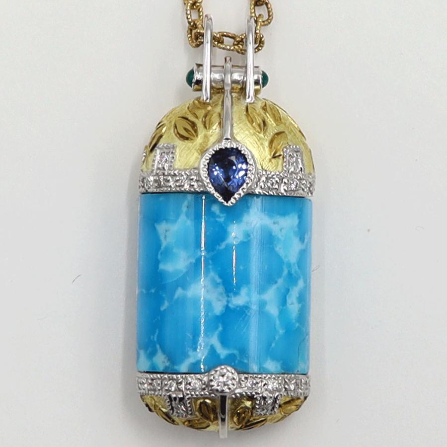 K18ターコイズペンダントネックレス　S0.32ct　D0.15ct　ネックレス長さ47cm　重量15.38ｇ(石の重量含む) レディース(中古)