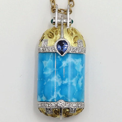 K18ターコイズペンダントネックレス　S0.32ct　D0.15ct　ネックレス長さ47cm　重量15.38ｇ(石の重量含む) レディース(中古)