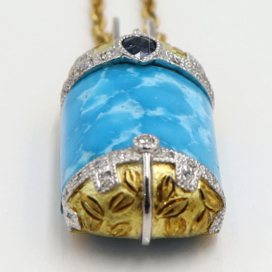 K18ターコイズペンダントネックレス　S0.32ct　D0.15ct　ネックレス長さ47cm　重量15.38ｇ(石の重量含む) レディース(中古)