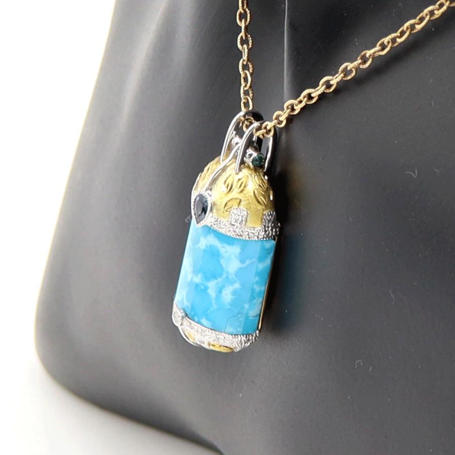 K18ターコイズペンダントネックレス　S0.32ct　D0.15ct　ネックレス長さ47cm　重量15.38ｇ(石の重量含む) レディース(中古)