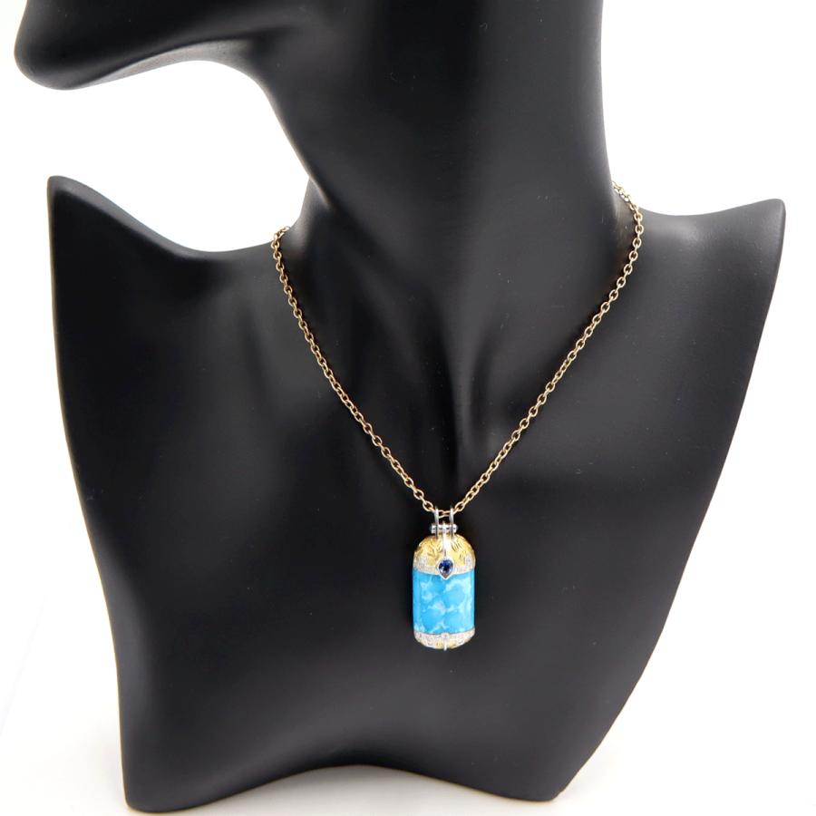 K18ターコイズペンダントネックレス　S0.32ct　D0.15ct　ネックレス長さ47cm　重量15.38ｇ(石の重量含む) レディース(中古)