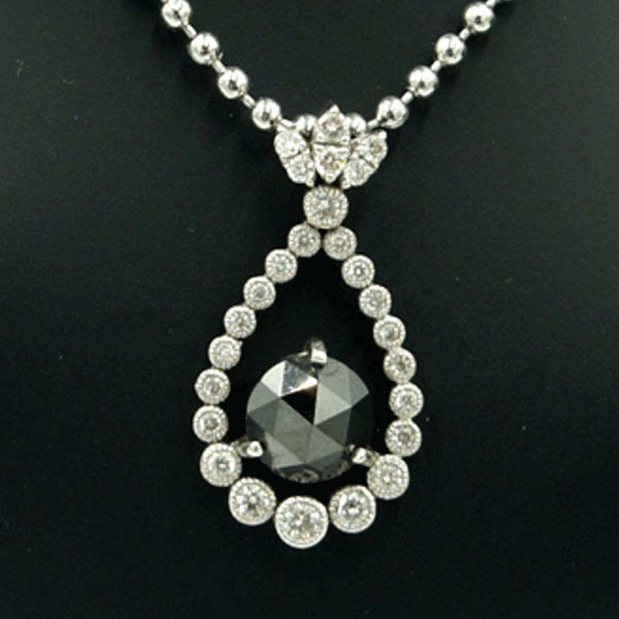 K18WGブラックダイヤペンダントトップ　BD1.74ct　D0.34ct　重量3.57ｇ(石の重量含む)（中古）