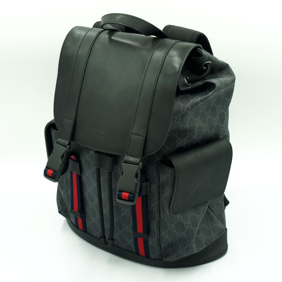 グッチ(GUCCI)　ソフト　GGスプリームキャンパス　バックパック　495563　リュックサック　ブラック　グレー　メンズ　レディース(中古)