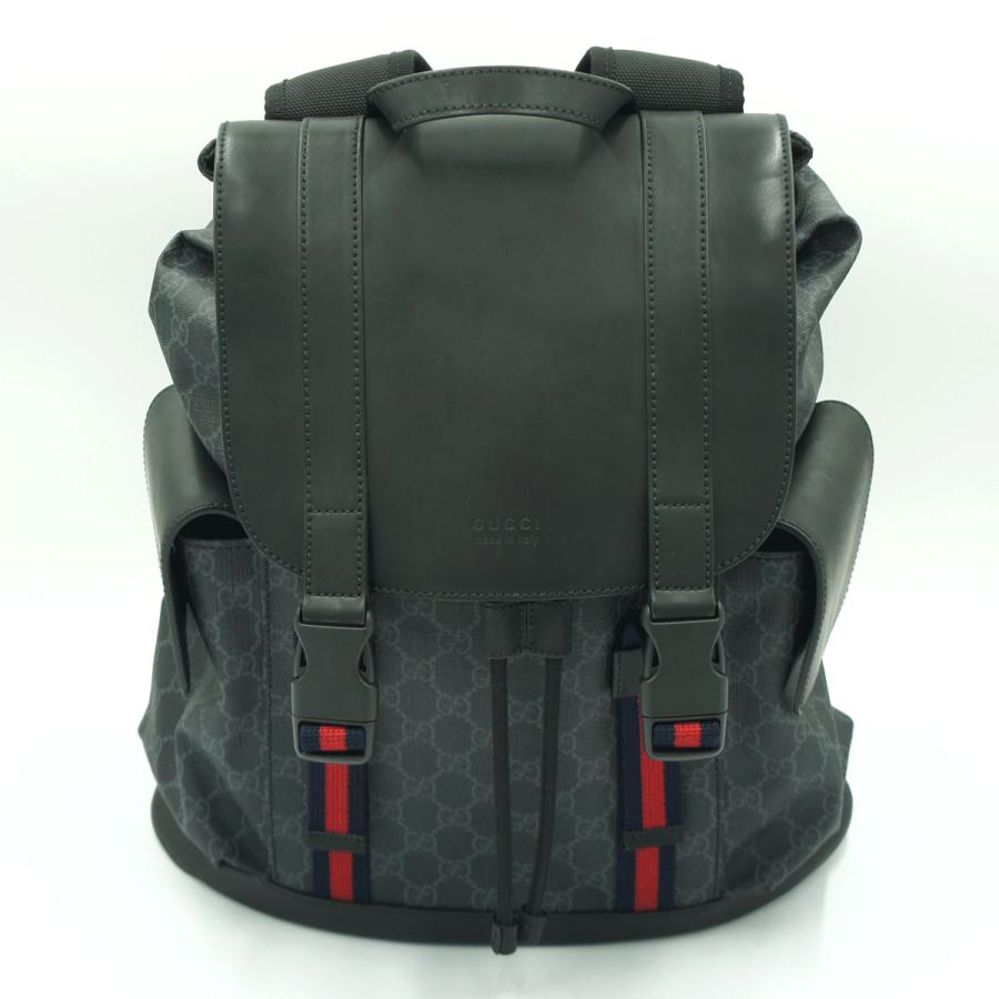 グッチ(GUCCI)　ソフト　GGスプリームキャンパス　バックパック　495563　リュックサック　ブラック　グレー　メンズ　レディース(中古)