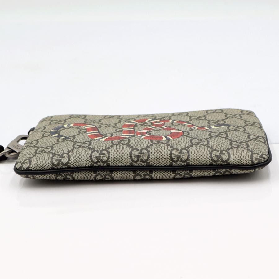 グッチ(GUCCI)GGスプリーム　キングスネークプリント　リストポーチ　597556　サイズ：W19cm×H11cm　ヘビ　小物　ポーチ　レディース(中古・未使用)