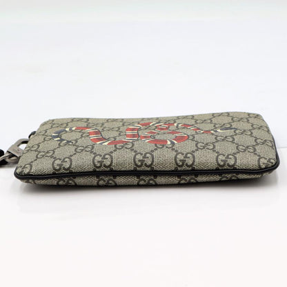グッチ(GUCCI)GGスプリーム　キングスネークプリント　リストポーチ　597556　サイズ：W19cm×H11cm　ヘビ　小物　ポーチ　レディース(中古・未使用)