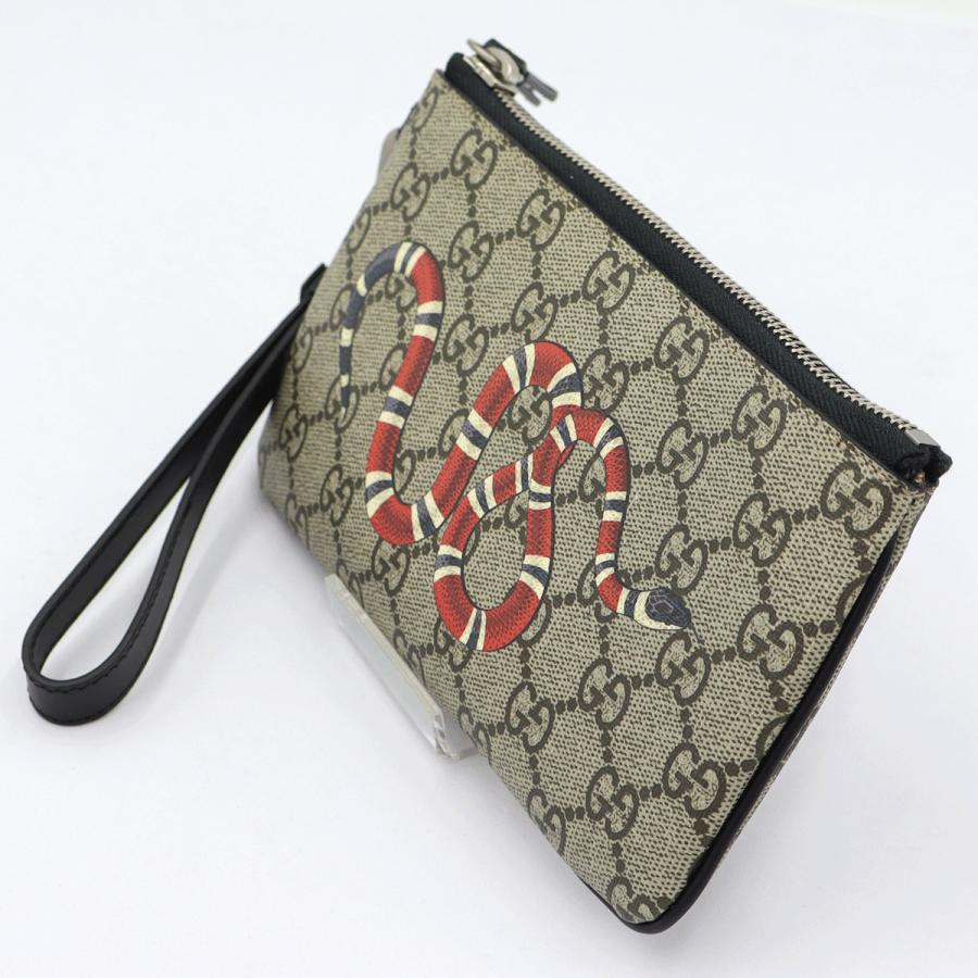 グッチ(GUCCI)GGスプリーム　キングスネークプリント　リストポーチ　597556　サイズ：W19cm×H11cm　ヘビ　小物　ポーチ　レディース(中古・未使用)