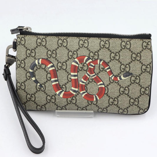 グッチ(GUCCI)GGスプリーム　キングスネークプリント　リストポーチ　597556　サイズ：W19cm×H11cm　ヘビ　小物　ポーチ　レディース(中古・未使用)