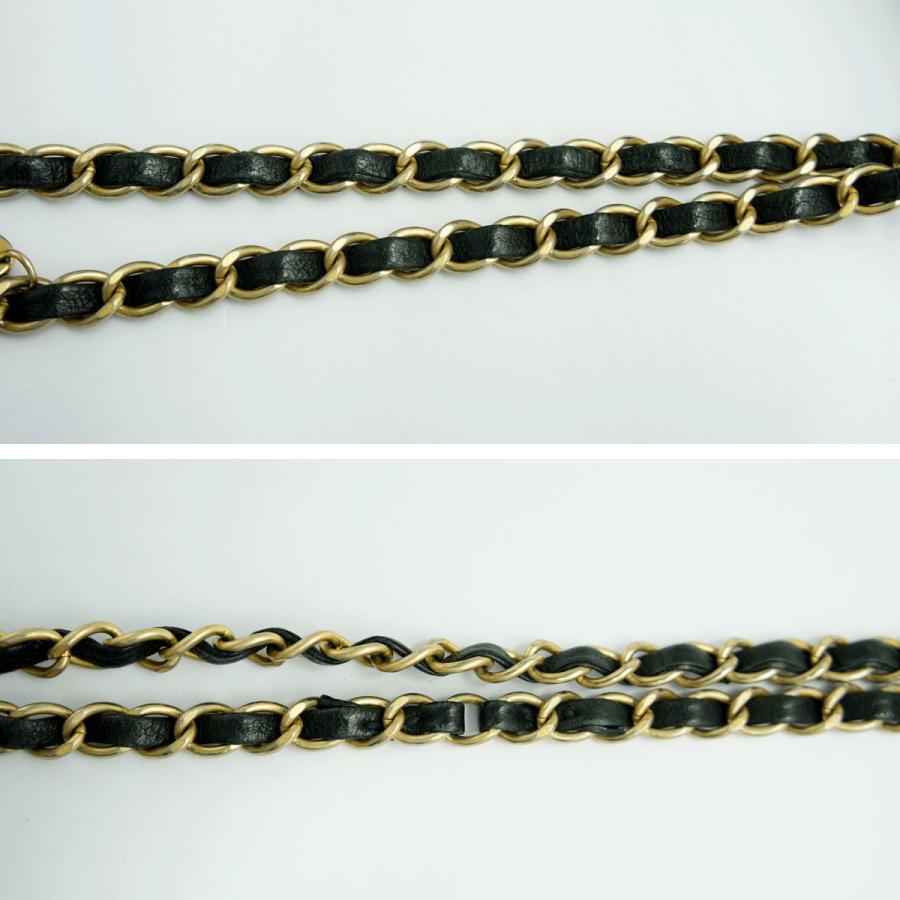 シャネル（CHANEL）シェブロン　Vステッチ　ダブルチエーンバッグ　A92088　ハンドバッグ　ショルダーバッグ　ブラック　レディース（中古）