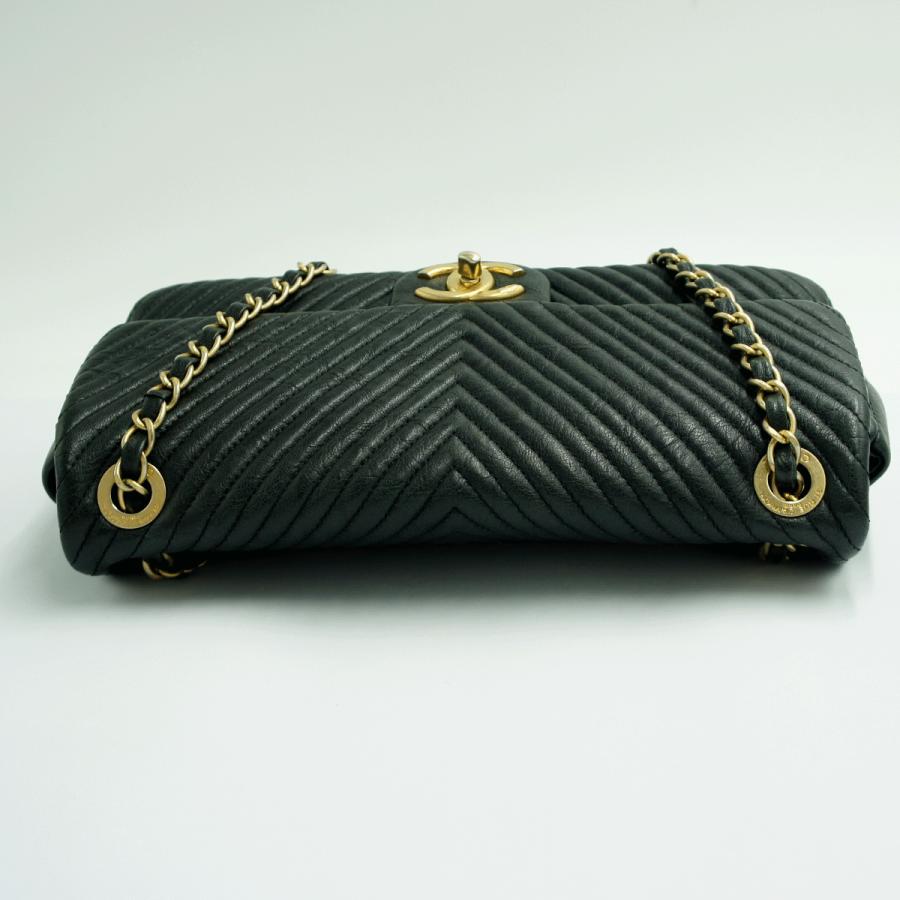 シャネル（CHANEL）シェブロン　Vステッチ　ダブルチエーンバッグ　A92088　ハンドバッグ　ショルダーバッグ　ブラック　レディース（中古）