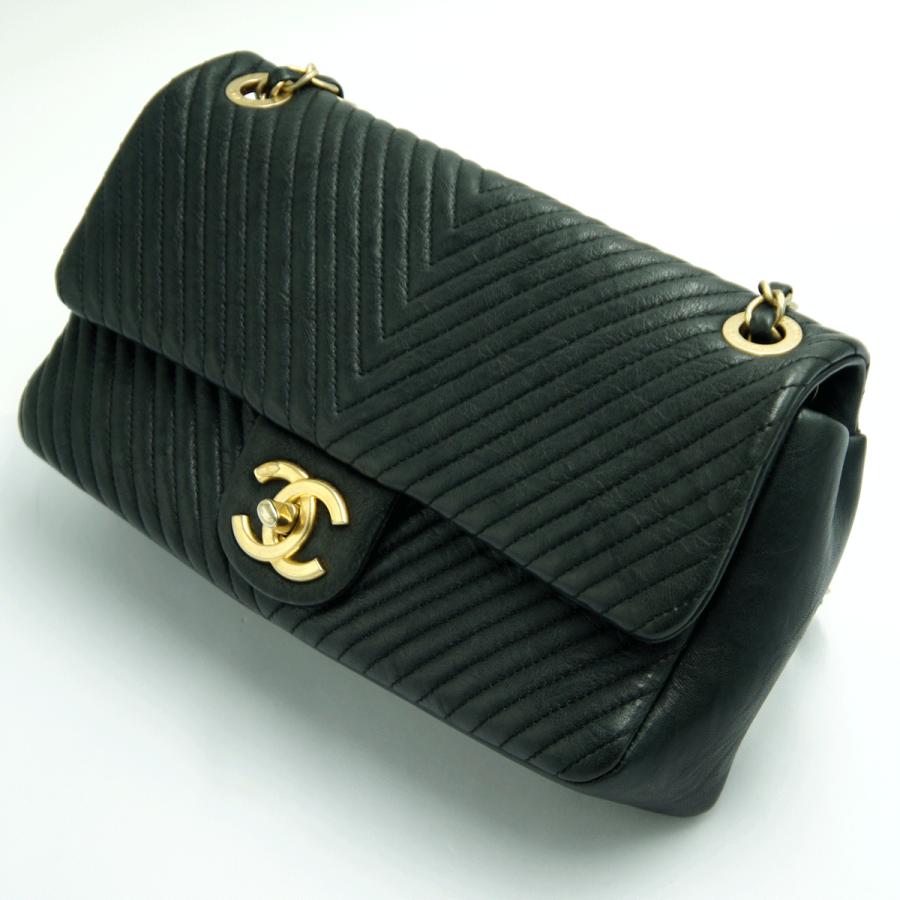 シャネル（CHANEL）シェブロン　Vステッチ　ダブルチエーンバッグ　A92088　ハンドバッグ　ショルダーバッグ　ブラック　レディース（中古）