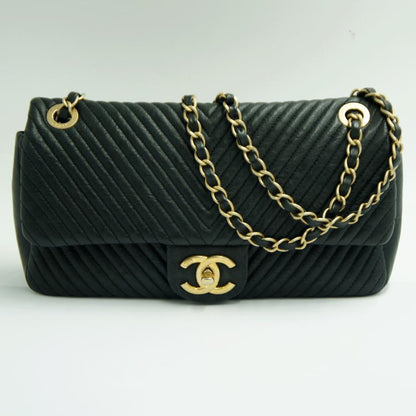 シャネル（CHANEL）シェブロン　Vステッチ　ダブルチエーンバッグ　A92088　ハンドバッグ　ショルダーバッグ　ブラック　レディース（中古）