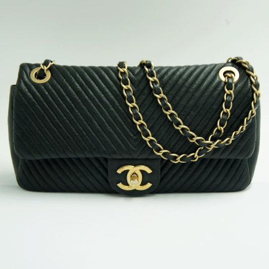 シャネル（CHANEL）シェブロン　Vステッチ　ダブルチエーンバッグ　A92088　ハンドバッグ　ショルダーバッグ　ブラック　レディース（中古）