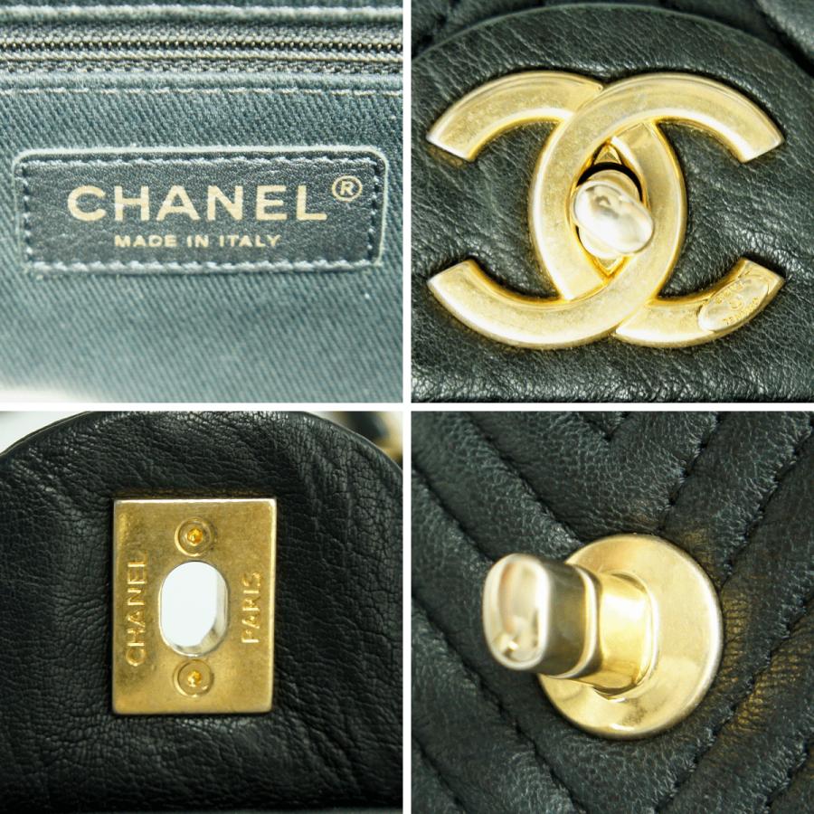 シャネル（CHANEL）シェブロン　Vステッチ　ダブルチエーンバッグ　A92088　ハンドバッグ　ショルダーバッグ　ブラック　レディース（中古）