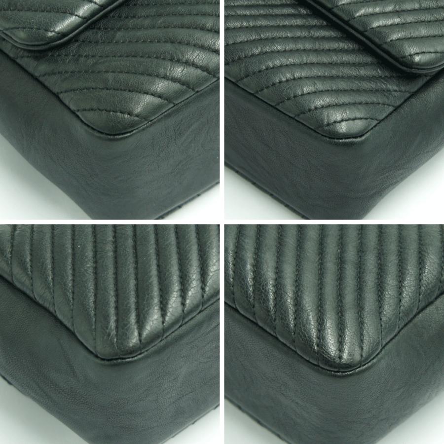 シャネル（CHANEL）シェブロン　Vステッチ　ダブルチエーンバッグ　A92088　ハンドバッグ　ショルダーバッグ　ブラック　レディース（中古）