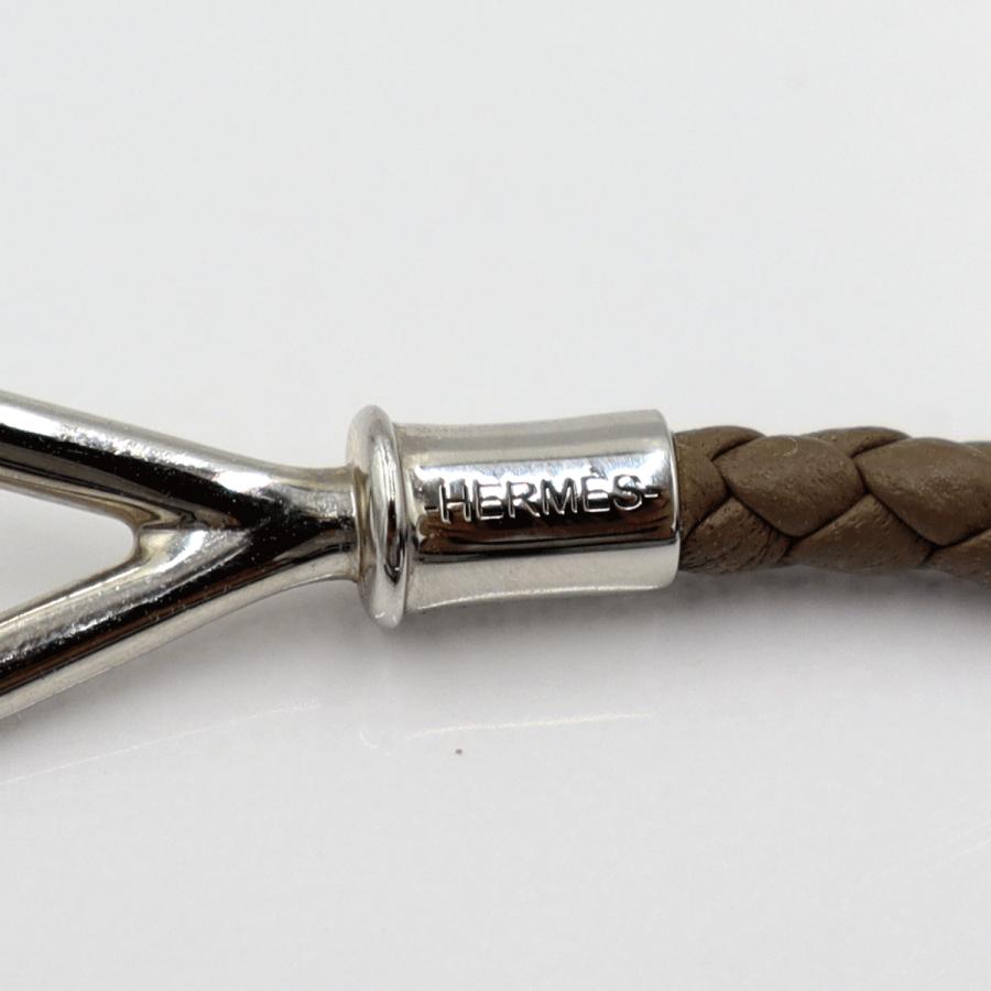 エルメス（HERMES）レザーブレスレット　腕回り17cm　カラー：グレイ　金具：シルバーカラー　レディース(中古)