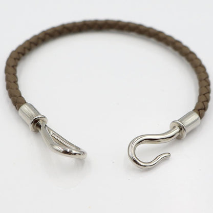 エルメス（HERMES）レザーブレスレット　腕回り17cm　カラー：グレイ　金具：シルバーカラー　レディース(中古)