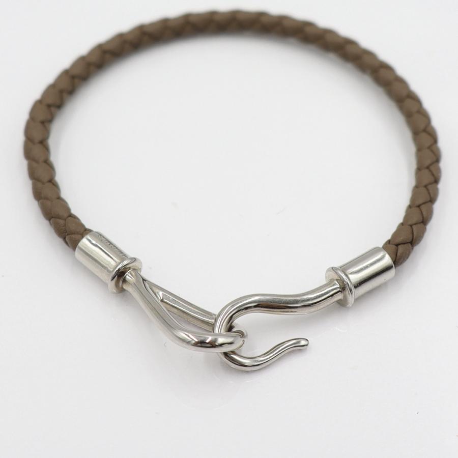 エルメス（HERMES）レザーブレスレット　腕回り17cm　カラー：グレイ　金具：シルバーカラー　レディース(中古)