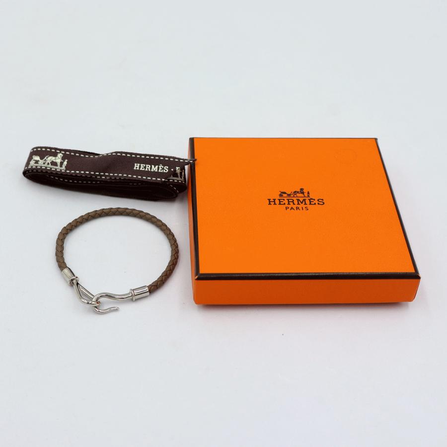 エルメス（HERMES）レザーブレスレット　腕回り17cm　カラー：グレイ　金具：シルバーカラー　レディース(中古)