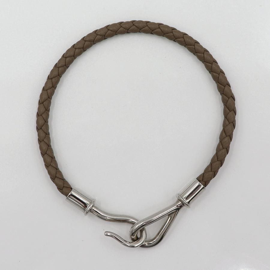 エルメス（HERMES）レザーブレスレット　腕回り17cm　カラー：グレイ　金具：シルバーカラー　レディース(中古)