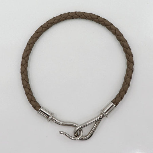 エルメス（HERMES）レザーブレスレット　腕回り17cm　カラー：グレイ　金具：シルバーカラー　レディース(中古)