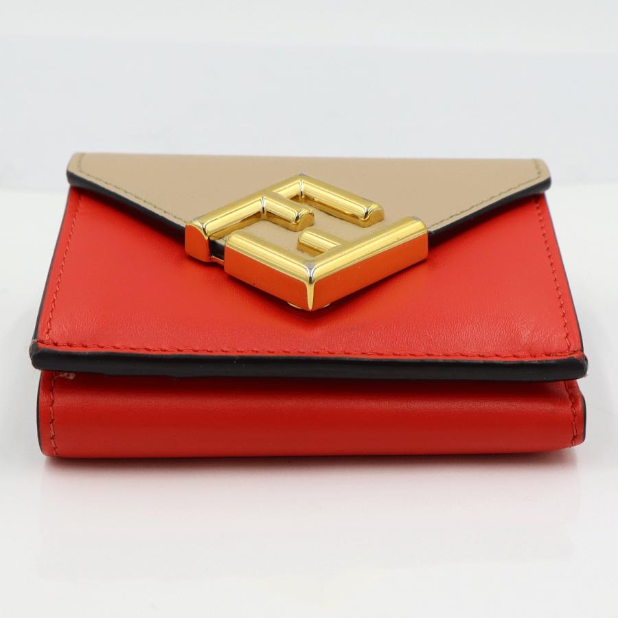 フェンディ（FENDI）FFダイヤモンド三つ折り財布　8M0480-ALWA-F1L2E　レッド/ベージュ　レディース（中古）