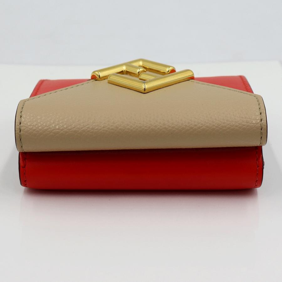 フェンディ（FENDI）FFダイヤモンド三つ折り財布　8M0480-ALWA-F1L2E　レッド/ベージュ　レディース（中古）