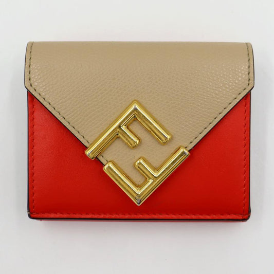 フェンディ（FENDI）FFダイヤモンド三つ折り財布　8M0480-ALWA-F1L2E　レッド/ベージュ　レディース（中古）