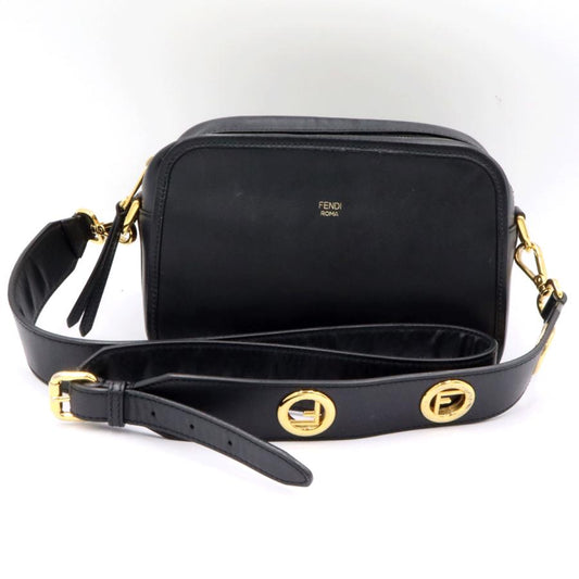 フェンディ（FENDI）キャム　 ショルダーバッグ　8BT287　レザー　ブラック　金具ゴールドカラー　レディース　（中古）