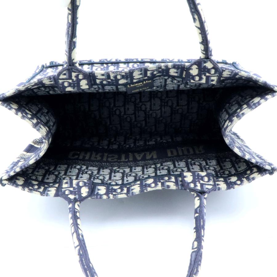 クリスチャンディオール (Christian Dior) ブッグトート　ミディアム　トートバッグ　コットン刺繍/ネイビーホワイト　レディース（中古）