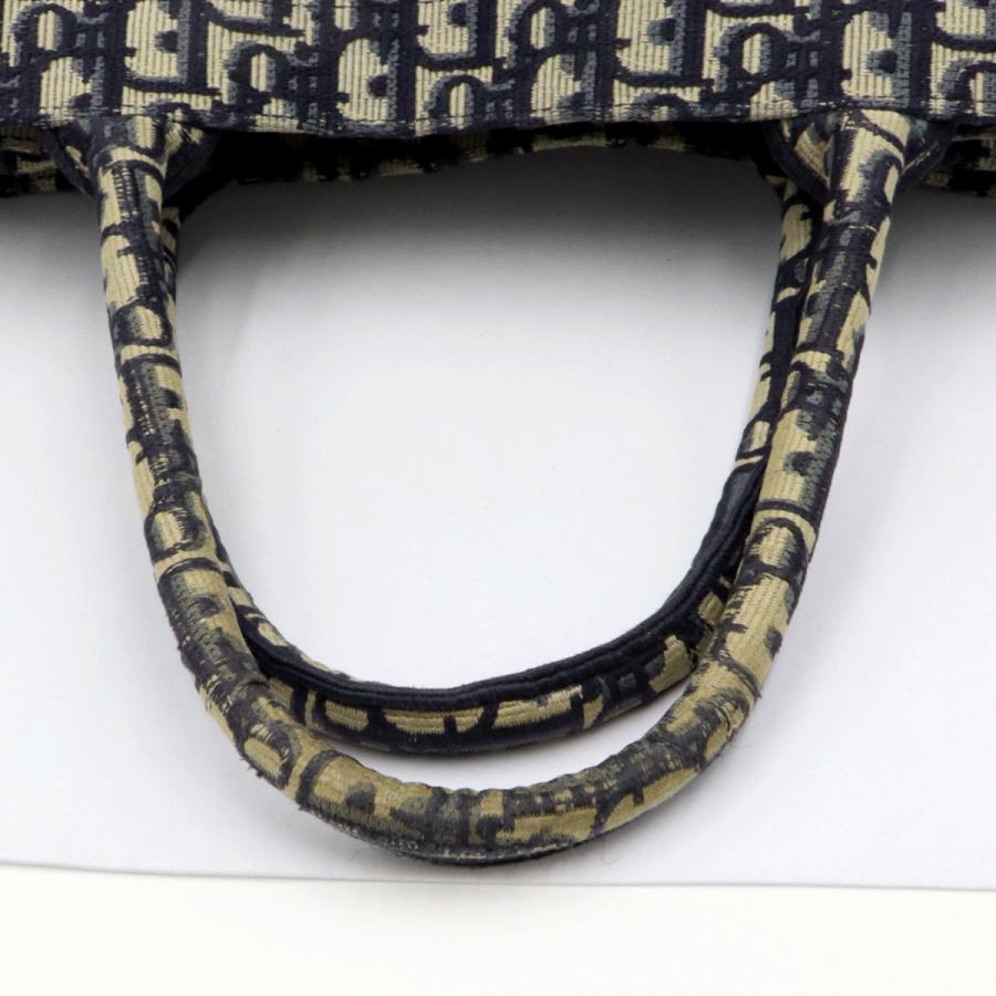 クリスチャンディオール (Christian Dior) ブッグトート　ミディアム　トートバッグ　コットン刺繍/ネイビーホワイト　レディース（中古）