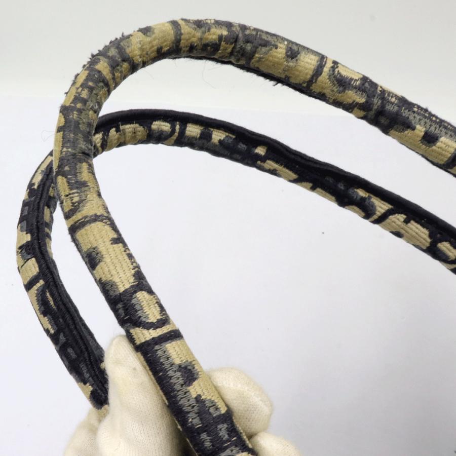 クリスチャンディオール (Christian Dior) ブッグトート　ミディアム　トートバッグ　コットン刺繍/ネイビーホワイト　レディース（中古）