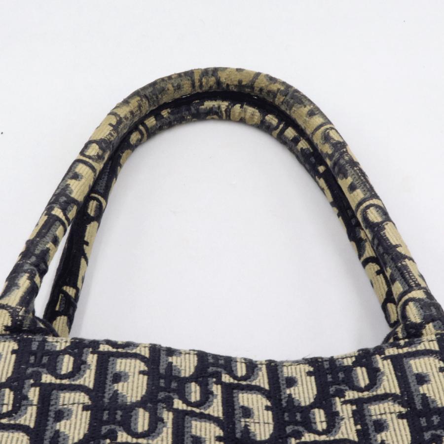 クリスチャンディオール (Christian Dior) ブッグトート　ミディアム　トートバッグ　コットン刺繍/ネイビーホワイト　レディース（中古）