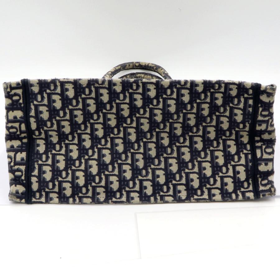 クリスチャンディオール (Christian Dior) ブッグトート　ミディアム　トートバッグ　コットン刺繍/ネイビーホワイト　レディース（中古）