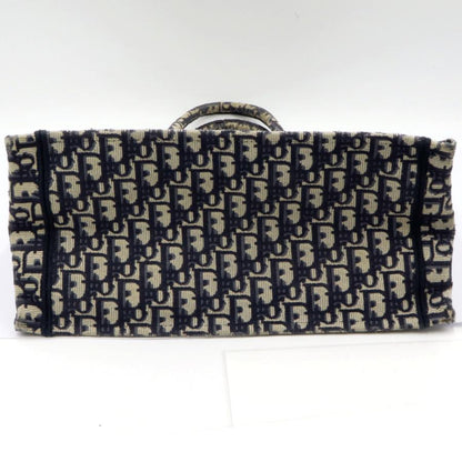 クリスチャンディオール (Christian Dior) ブッグトート　ミディアム　トートバッグ　コットン刺繍/ネイビーホワイト　レディース（中古）