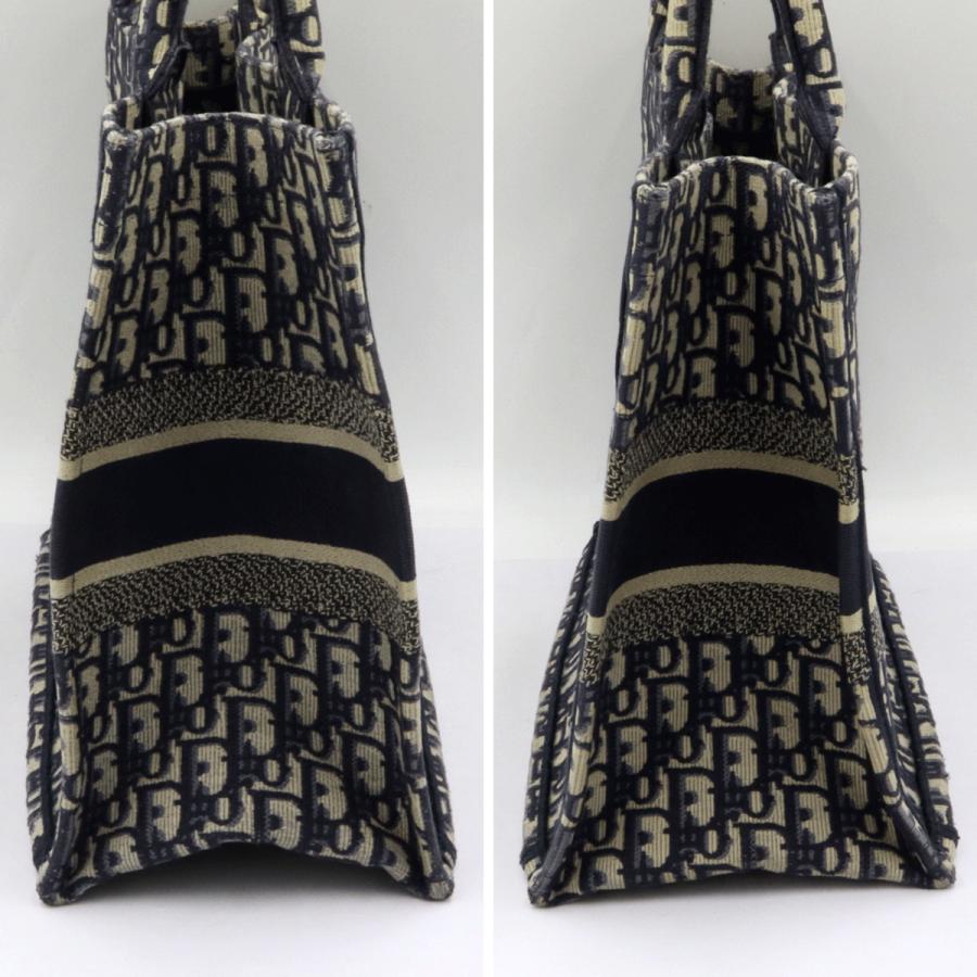 クリスチャンディオール (Christian Dior) ブッグトート　ミディアム　トートバッグ　コットン刺繍/ネイビーホワイト　レディース（中古）